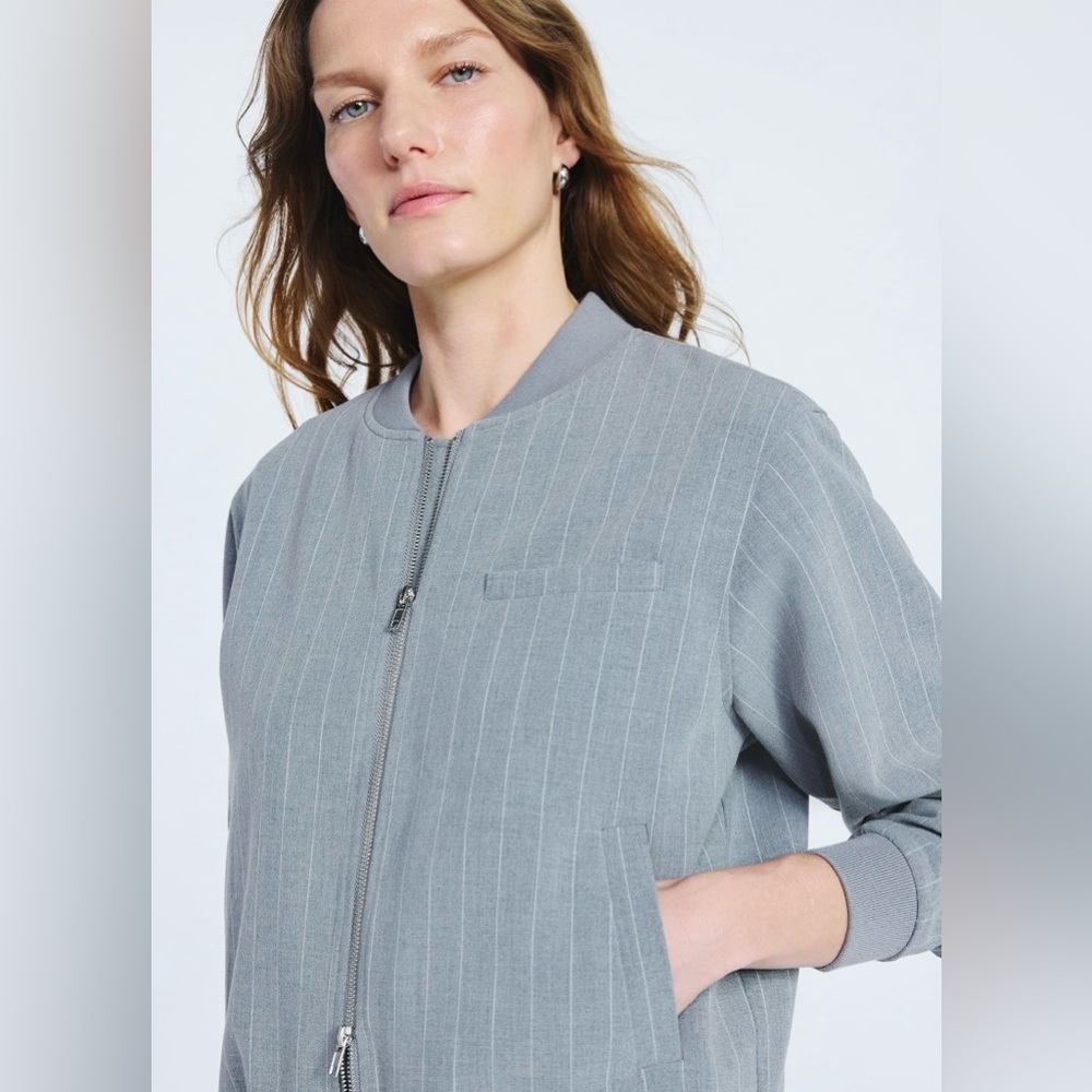 NWT Scoop Gray pinstripe Bomber Jacket Zip up - Picture 8 of 11